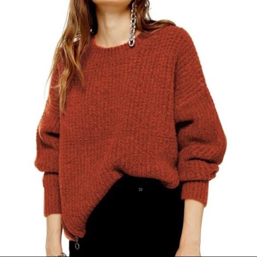 Topshop Burnt Orange Waffle Knit Chunky Sweater with side zips 180